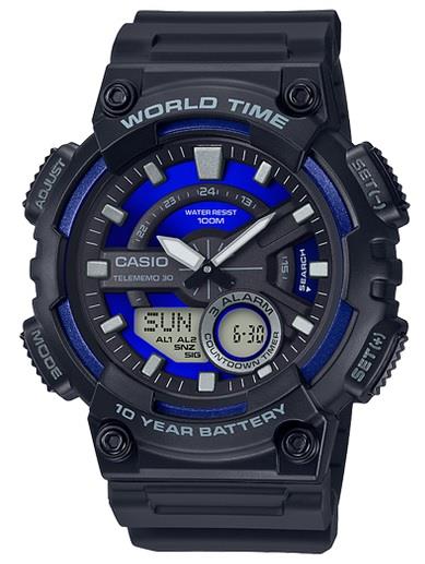 Casio Youth Series AEQ-110W-2AVDF Resin 10 ATM World time Telememo Stopwatch