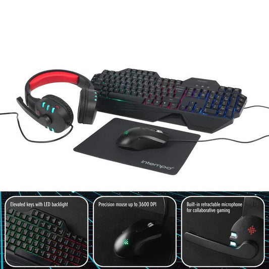 Quest Gaming Set by Intempo, Backlit Keyboard, Headset With Microphone