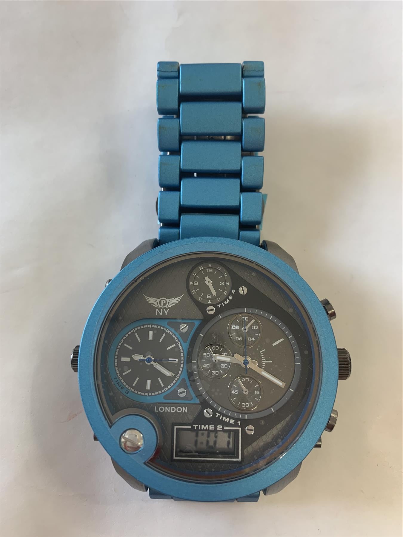 Ny London Mens Jumbo Size 3 Dial Watch Blue.black