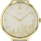 Sara Miller Leaf Collection Gold Plated Beige Leather Strap Watch SA2028