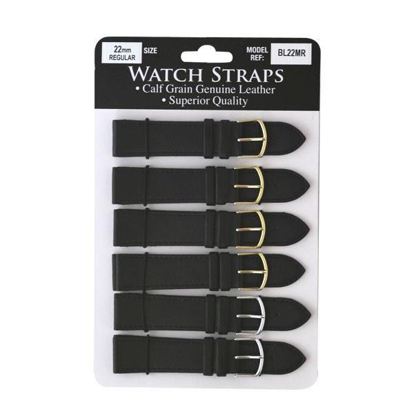 BLMR Regular Black Leather Watch Straps card of 6 Available sizes 8mm to 24mm