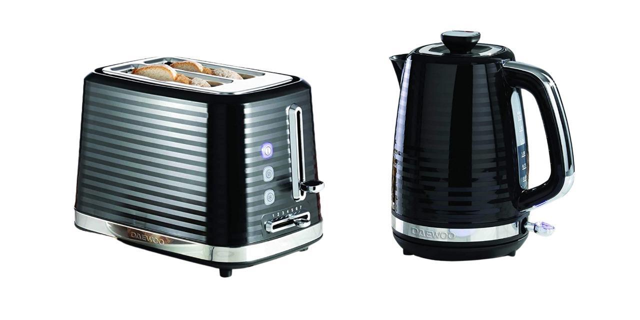 Daewoo Hive 1.7L Kettle & 2 Slice Toaster Black Textured Combo Set