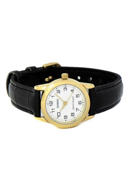 Casio Ladies Fashion White Dial Gold Case Leather Strap Watch Ltp-v001gl-7budf
