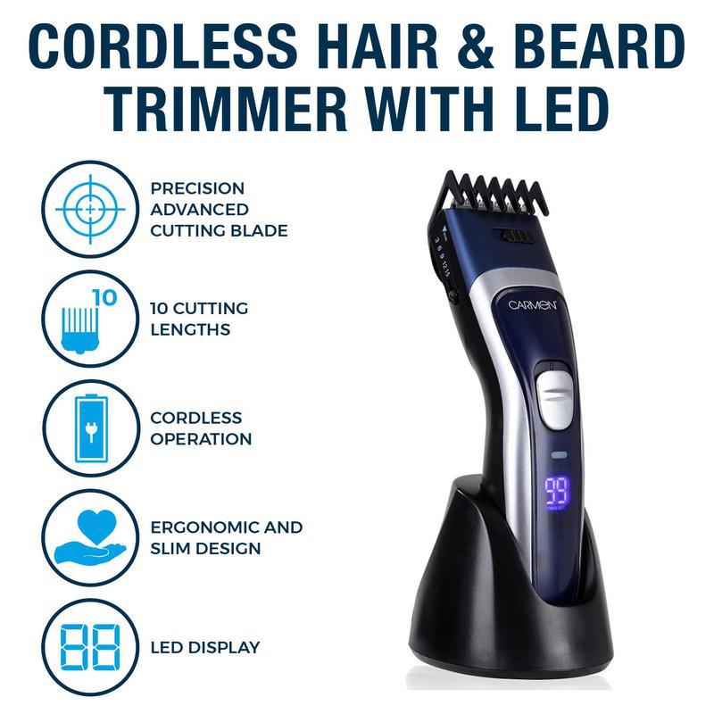 Carmen Mens Signature Cordless Hair And Beard Trimmer With Led Display Midnight Blue (carton Of 6)