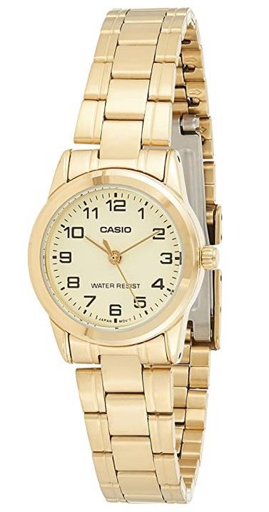 Casio Ladies Gold Dial Stainless Steel Band Dress Watch Ltp-v001g-9budf