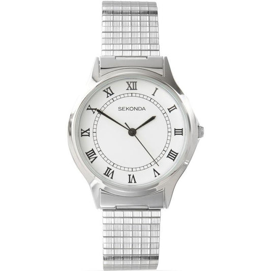 Sekonda Mens Basic White Dial with Silver Metal Expandable Bracelet Watch 3022b