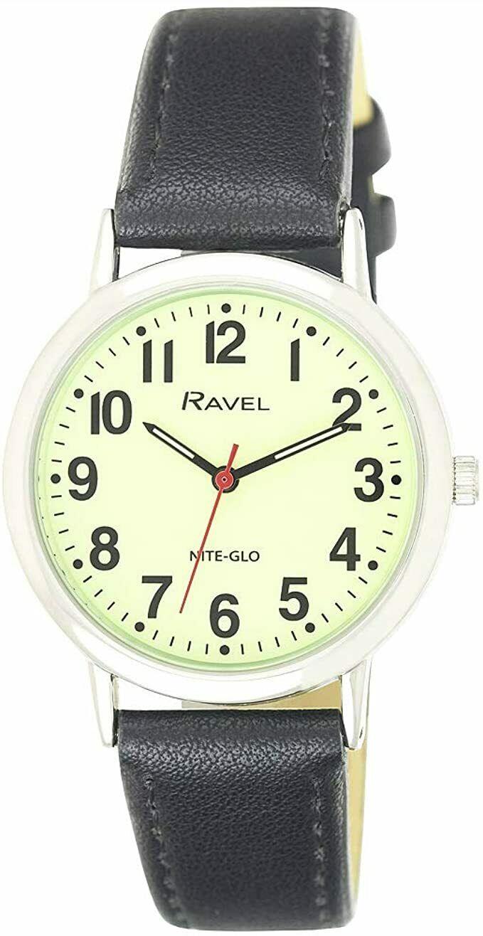 Ravel Mens Basic Glow in The Dark Luminous Dial Watch (Black)