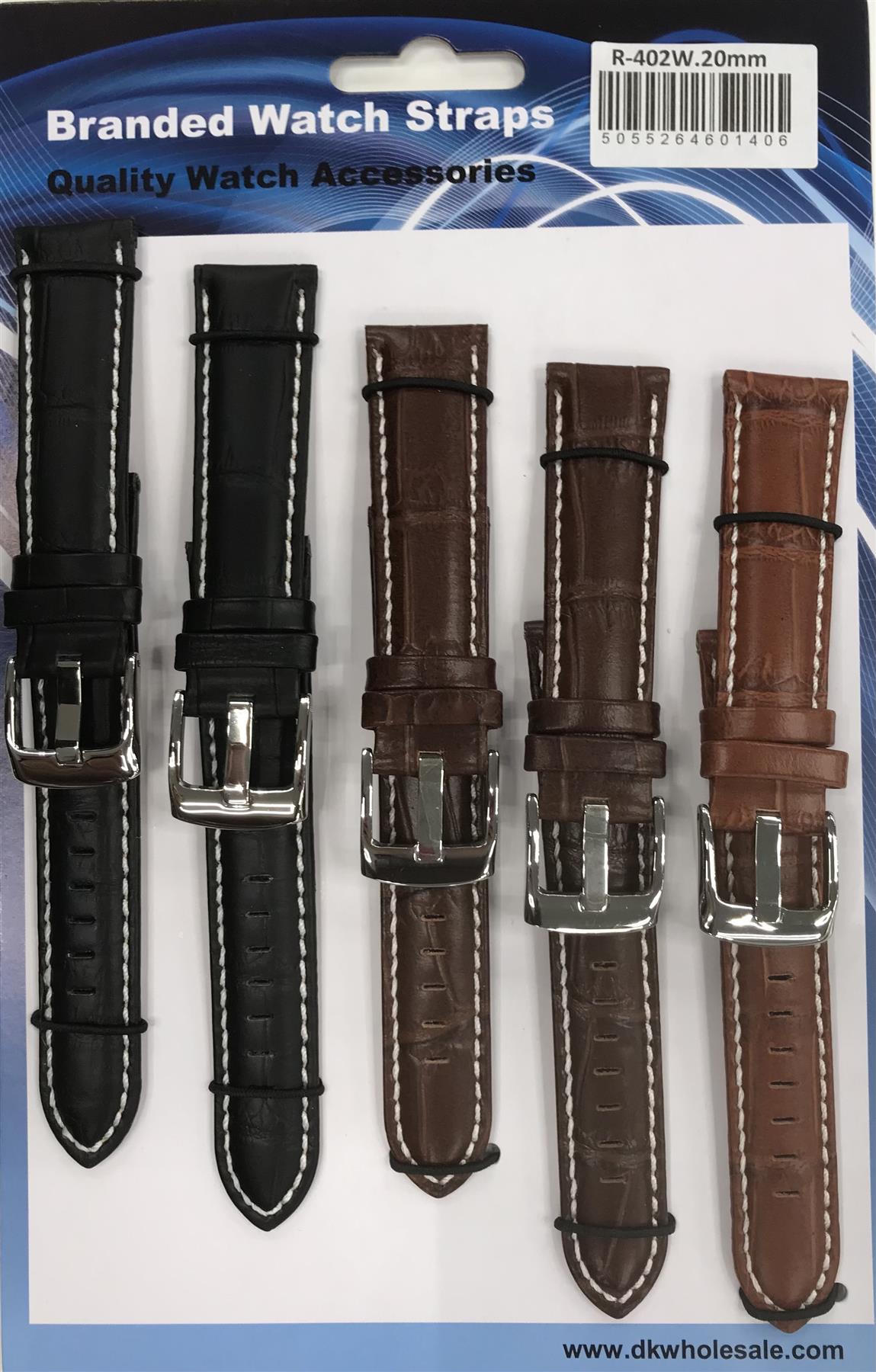 R-402W Quality Leather Padded Watch Straps With Stitching  Available size18 to 22MM