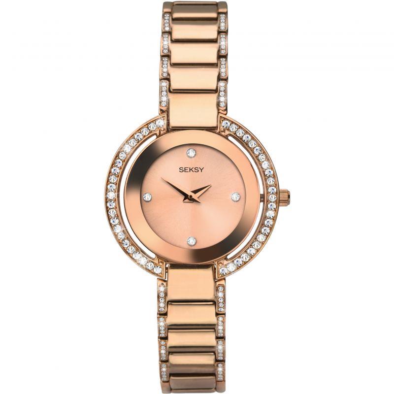 Seksy Ladies Bling Rose Gold Plated Ladies Crystal Bracelet Watch 2575