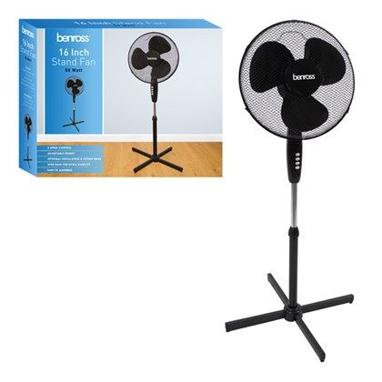 Benross 16" Oscillating Stand Fan - Black (Carton of 1)