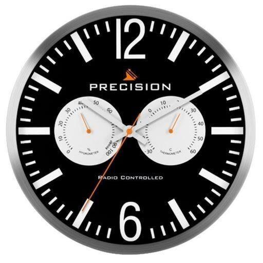 Precision Radio Controlled Time Temperature Display + Sub-Dials Wall Clock Black AP049 PREC0108