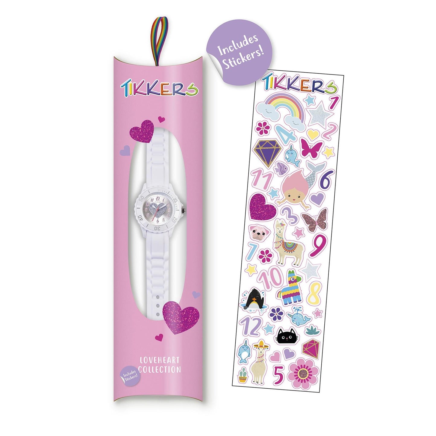 Tikkers Girls White Rubber/Silicone Strap Watch with Glitter LOVE Heart Design TK0034