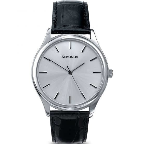 Sekonda Mens Classic Round Silver Dial Leather Strap Watch 3099