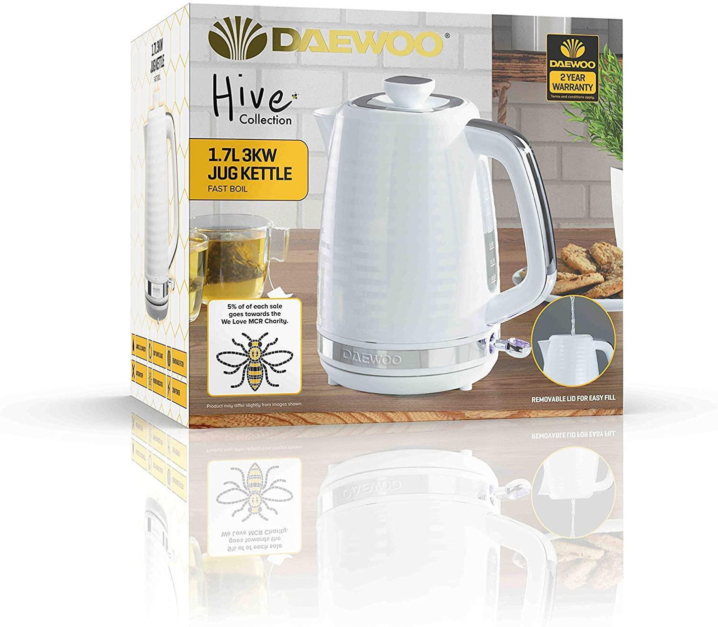 Daewoo Hive 1.7L Kettle & 2 Slice Toaster White Textured Combo Set