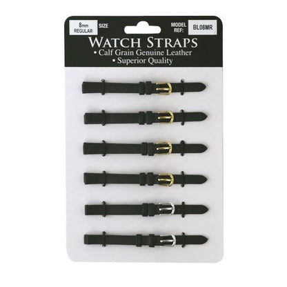 BLMR Regular Black Leather Watch Straps card of 6 Available sizes 8mm to 24mm