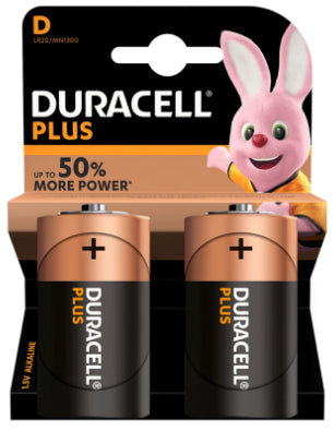 Duracell Plus MN1300+ D Size Alkaline Batteries 2 Per Card- Box of 10