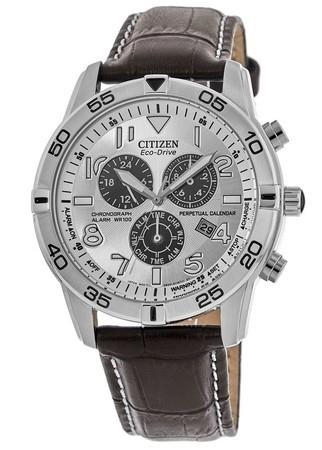 Citizen Eco-drive Mens Chronograph White Dial Black Leather Strap Watch Bl5470-14a