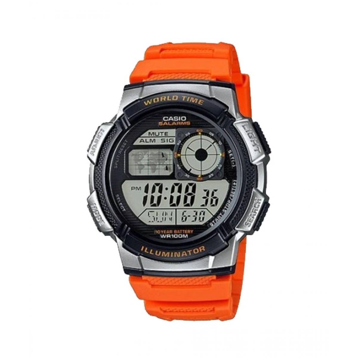 Casio Men's Digital illuminator Sports Orange Rubber Strap Watch - AE-1000W-4BVDF