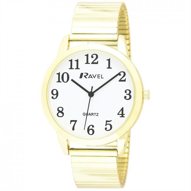 Ravel Mens Basic Bold Number White Dial Expander Bracelet Watch R0232
