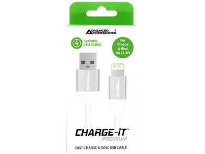 Advanced Accessories Premium 1 Metre Lightning to USB Cable (iPhone)- White
