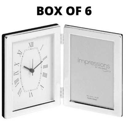 IMPRESSIONS SILVER PLATED HINGED CLOCK & FRAME *3.5" X 5"* BOX OF 6