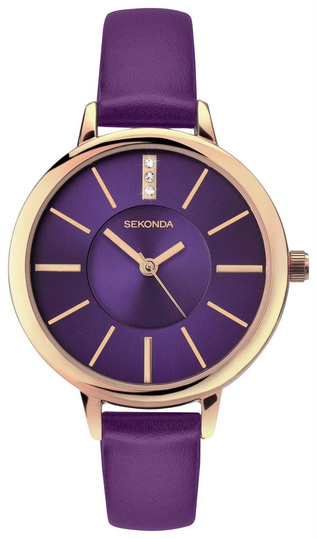 Sekonda Editions Purple Dial Rose Gold Case Purple Strap Ladies Watch 2497