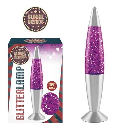 Global Gizmos 16" Purple Glitter Lamp - Lava Lamp Shape (Carton of 6)
