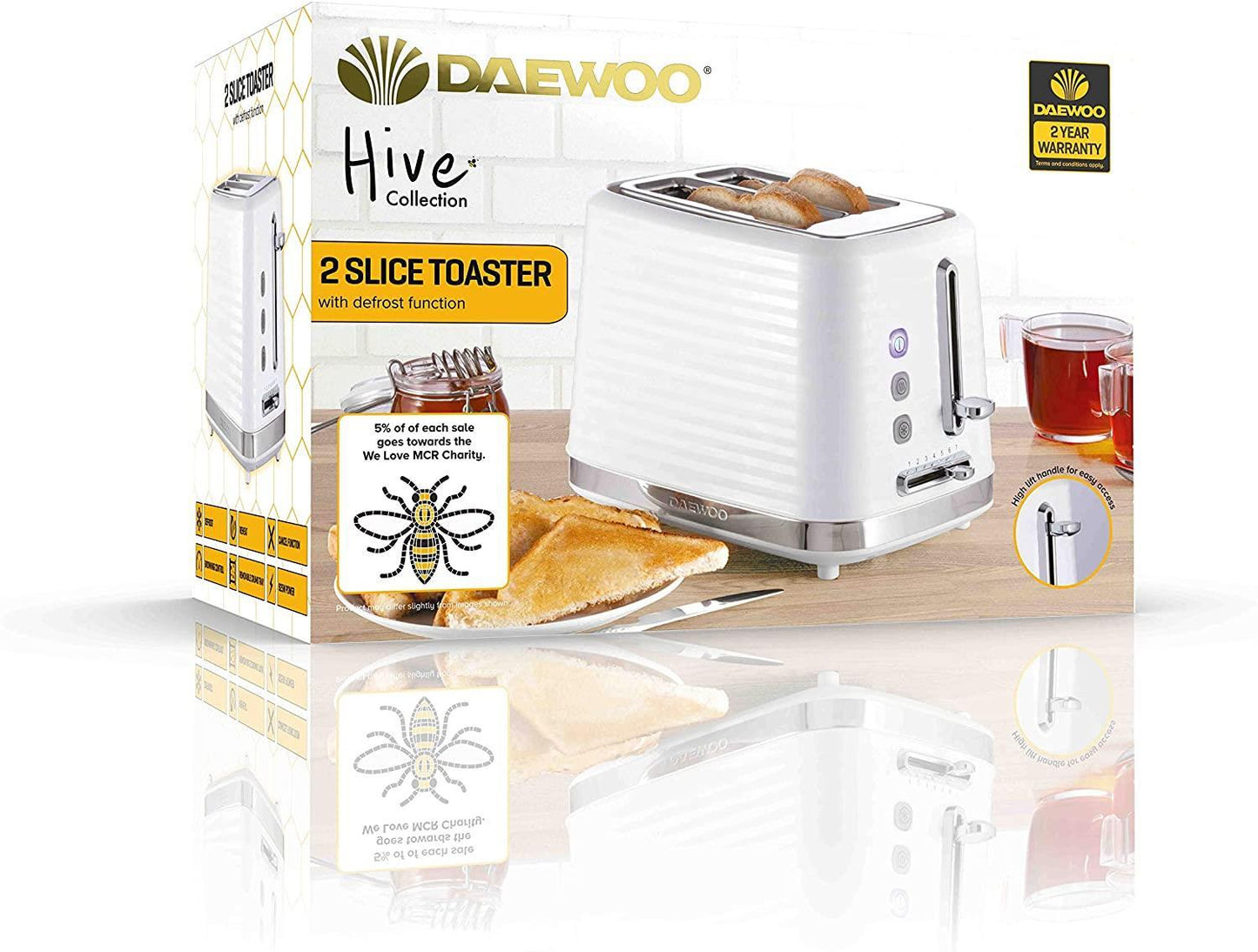 Daewoo Hive 1.7L Kettle & 2 Slice Toaster White Textured Combo Set