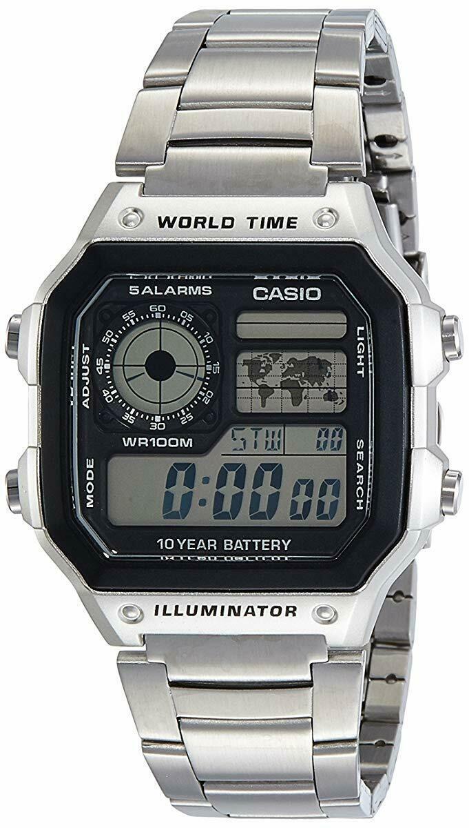 Casio Mens World Time Illuminator Stainless Steel Bracelet Watch Ae-1200whd-1avdf