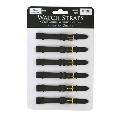 BLMR Regular Black Leather Watch Straps card of 6 Available sizes 8mm to 24mm