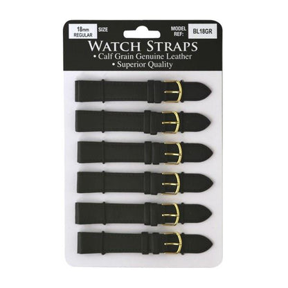 BLMR Regular Black Leather Watch Straps card of 6 Available sizes 8mm to 24mm