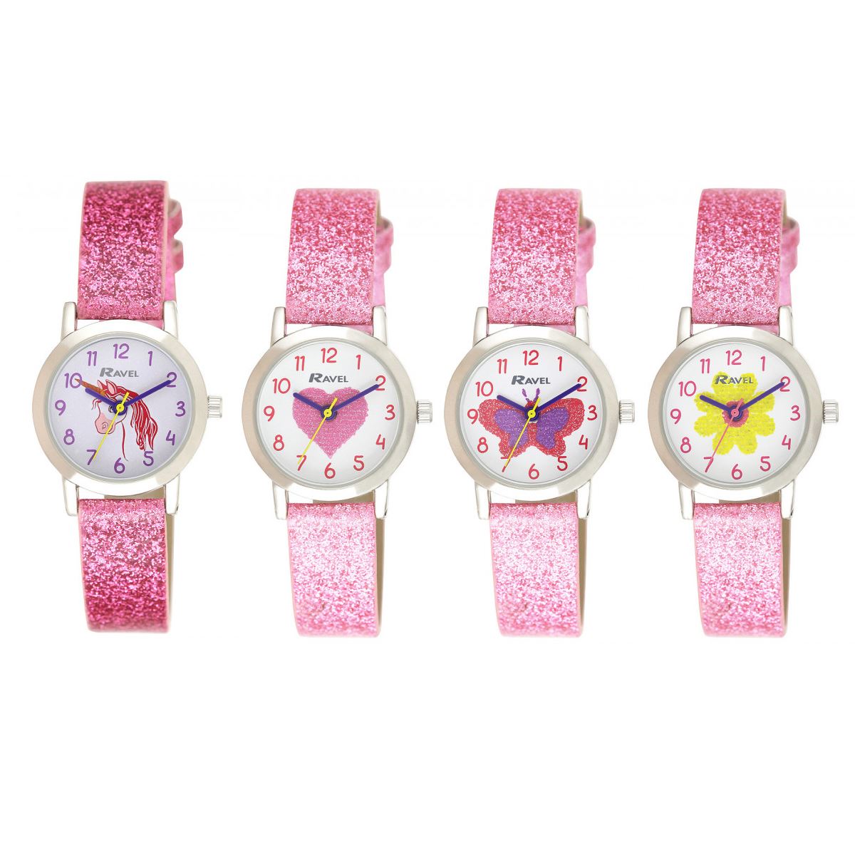 Ravel Girl's Sparkle Glitter Faux Leather Strap Watch R1808