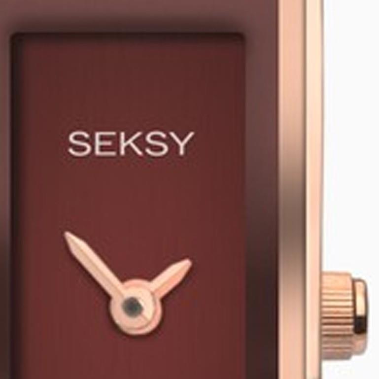 Seksy Rocks Ladies Bling Watch Rose Gold Case & Leather Bracelet With Red Dial 2576