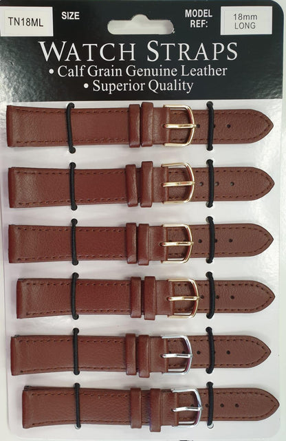 TNML Tan calf regular watch straps LONG card of 6 Available Sizes from 12mm To 20mm