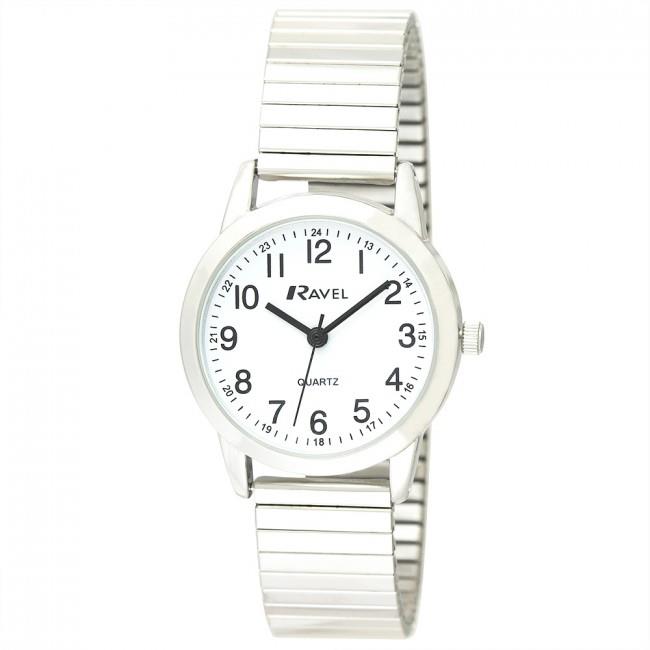 Ravel Ladies Basic Bold Number White Dial Expander Bracelet Watch R0232