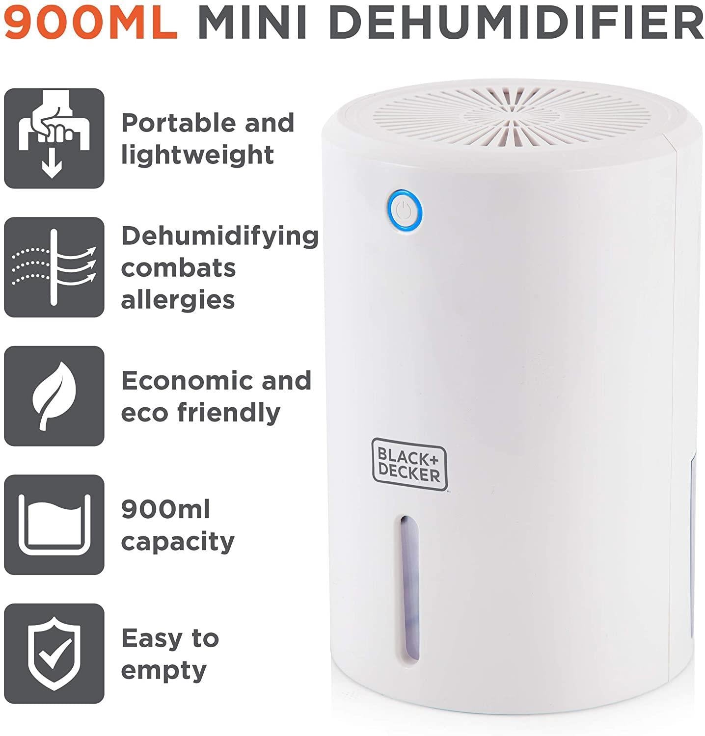 BLACK+DECKER BXEH60001GB 900ml Portable Mini Dehumidifier, White