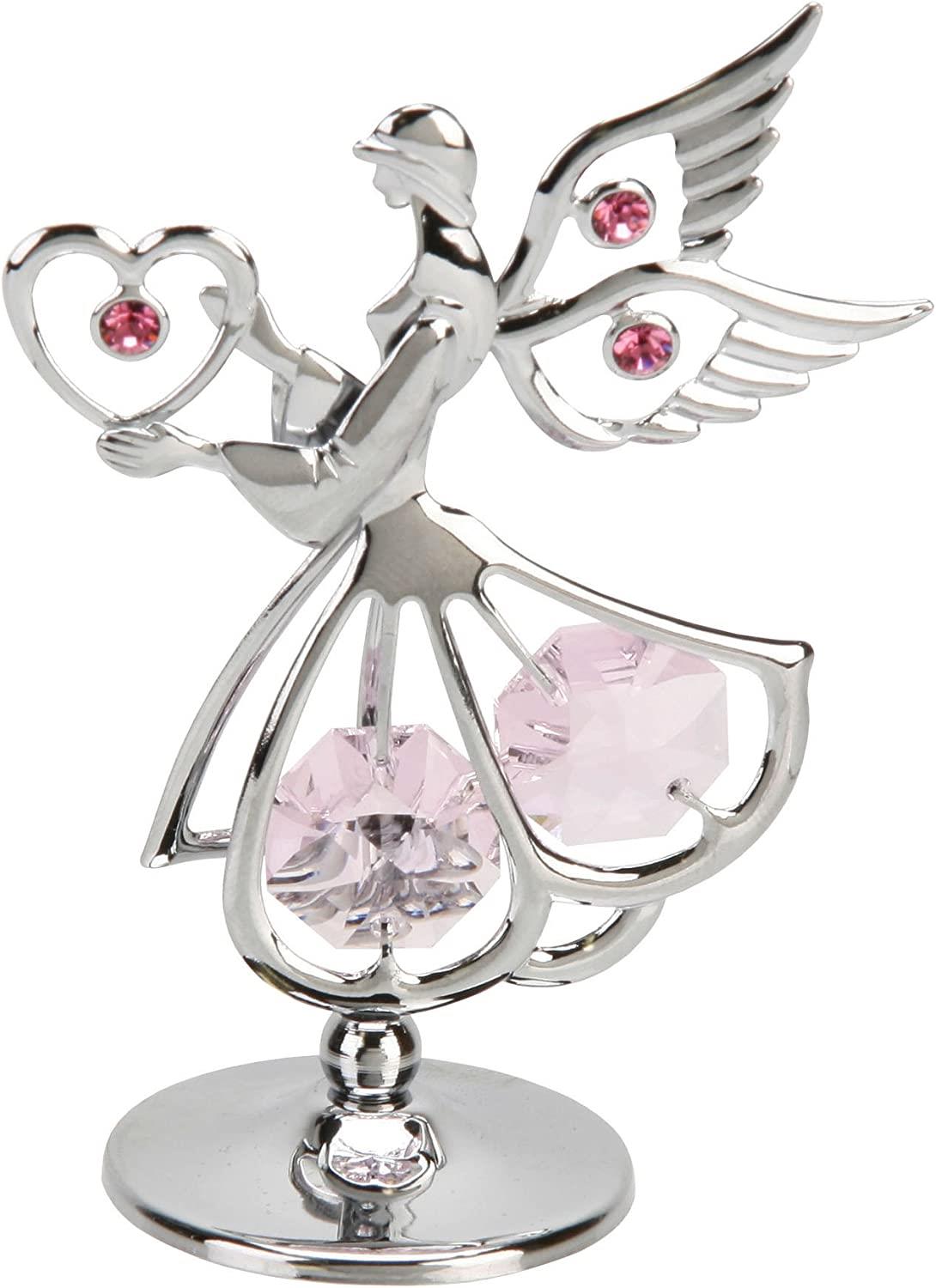 Crystocraft Standing Mini Sacred Angel With Heart - Chrome Plated with Strass and Swarovski Crystals