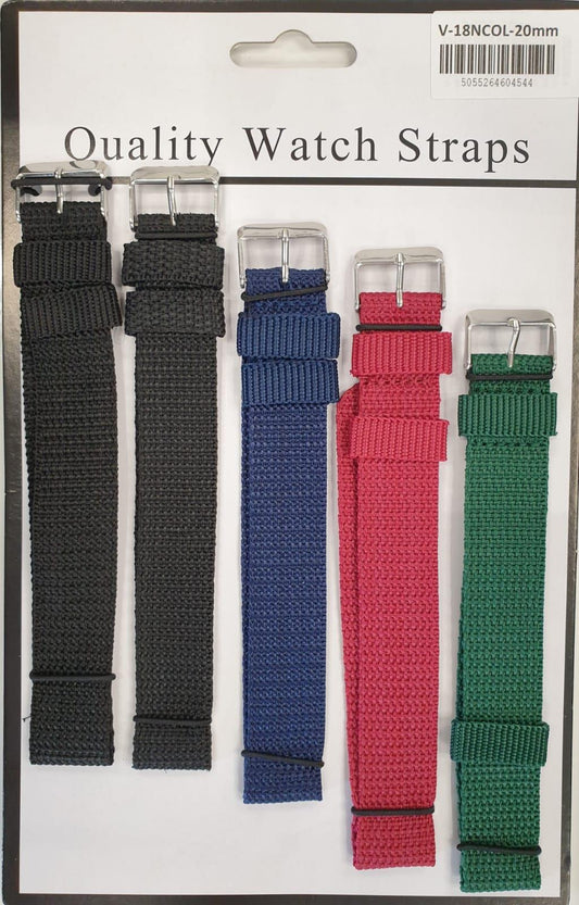 Nylon fabric watch strap 5pk V18NC Available Sizes 18mm - 22mm