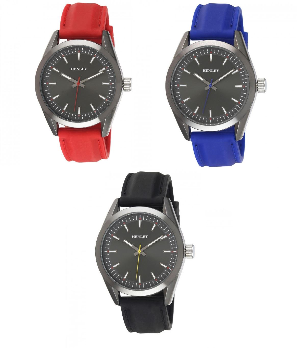 Henley Mens Minimal Sports Metal Case Rubber Strap Watch H02176 Available Multiple Colour