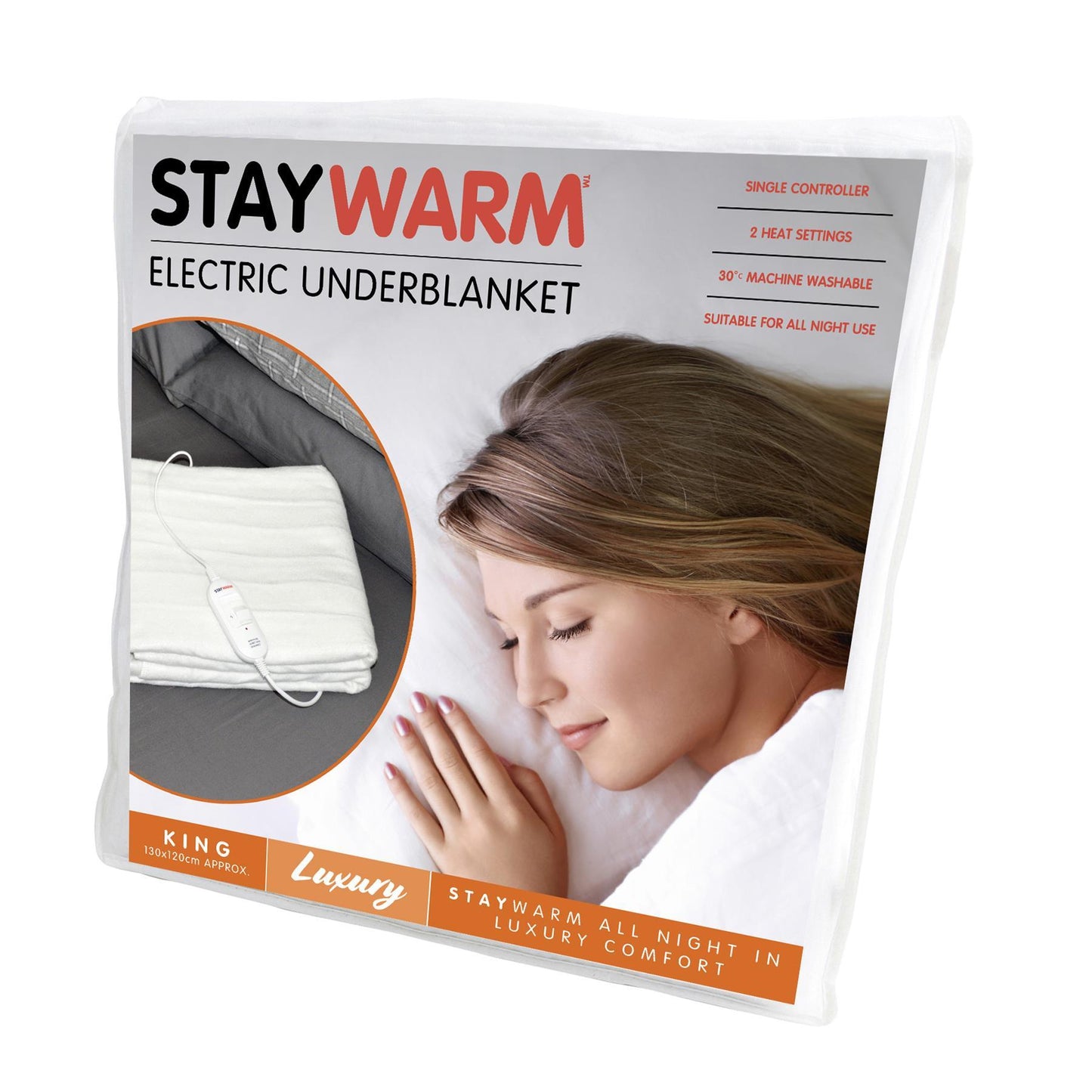 Staywarm King Size Luxury Quality Electric Underblanket with Detachable Controller (130x120cm)- F904