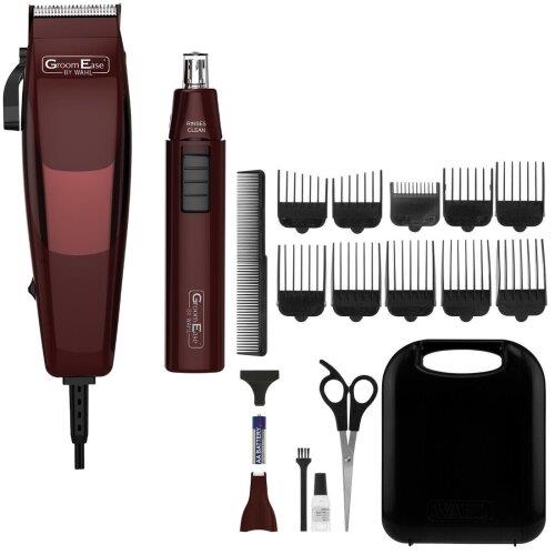 Wahl Men Hair Clipper Nose Ear Trimmer 18 Piece Shaver Gift Set Burgundy- 79449-917