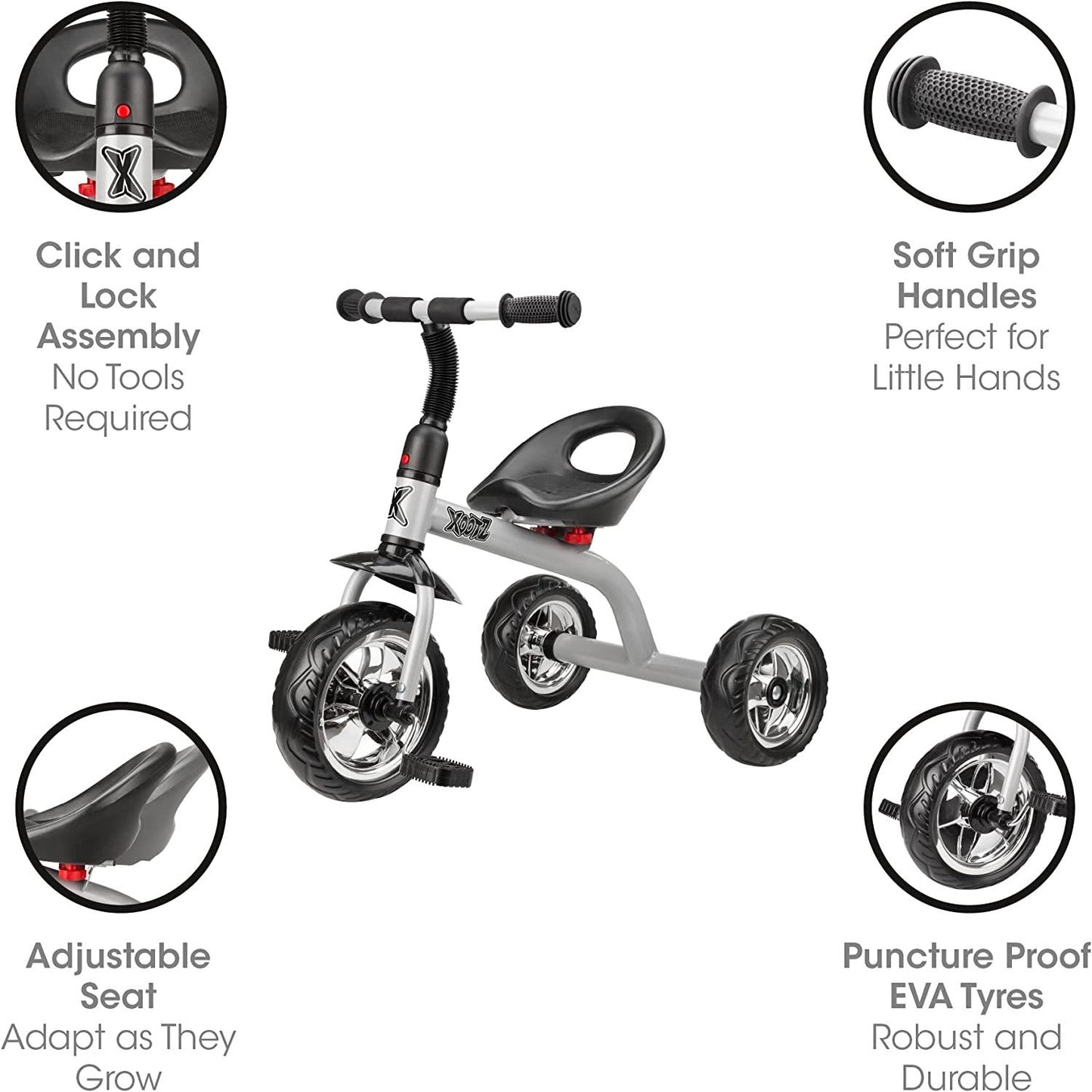 Xootz Tricycle Kids Trike Pedal Tricycle-  Silver