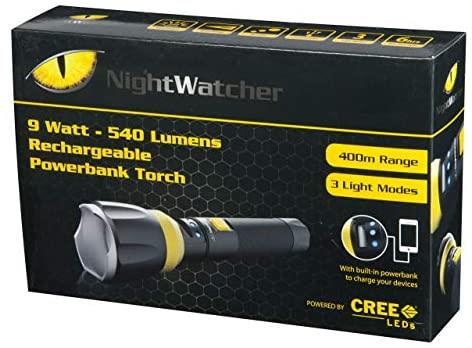 NightWatcher 9 Watt LED Powerbank Rechargebale Torch- NW-10PR