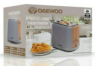 Daewoo Stockholm 2 Slice Toaster with Wood Effect - Grey SDA1737