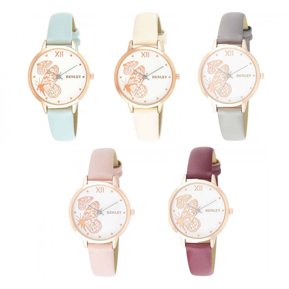 Henley Women's Fashion Casual Butterfly Design Leather Strap Watch H06146.10