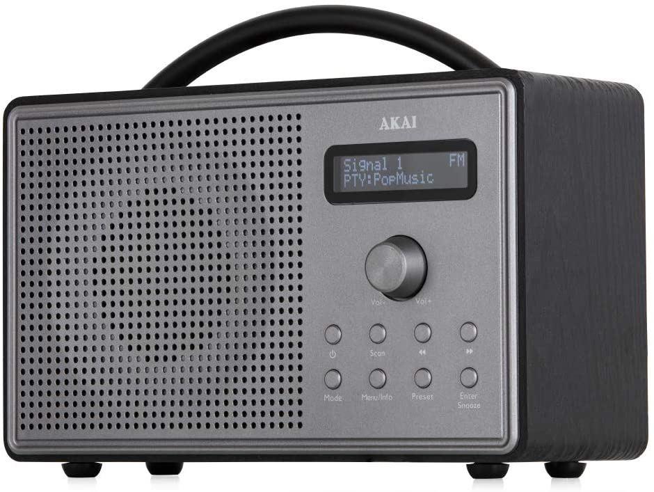 Akai Mono DAB/FM Radio and Alarm Function Black Wood and Titanium A61035