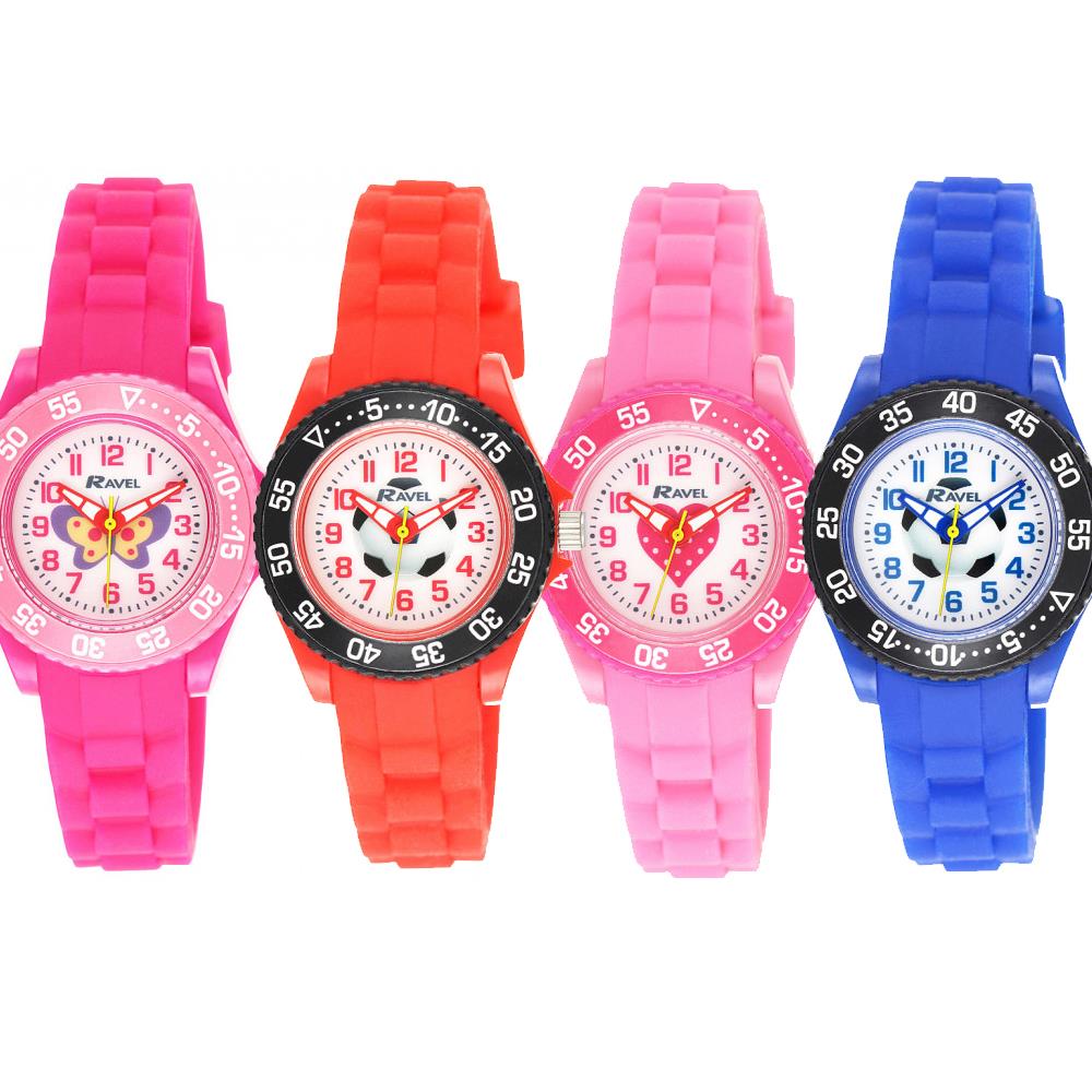 Ravel Childrens Boys & Girls Silicone Rubber Watch R1807-Hot Pink/Red/Blue/Pink