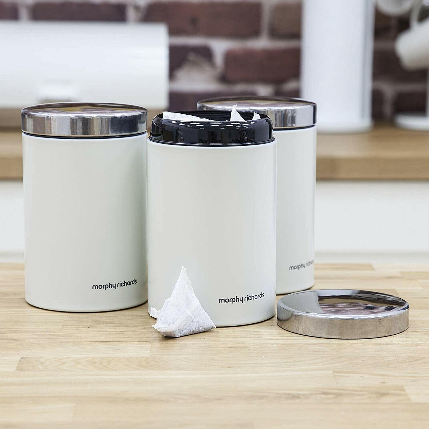 Morphy Richards Accents Storage Set, Ivory Cream, 6 Piece - Breadbin Canister TowelPole Mugtree