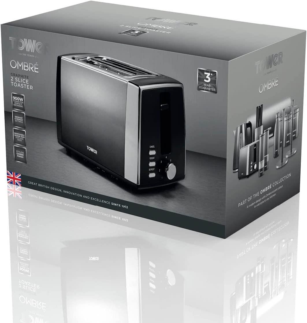 Tower Infinity Ombre Graphite 900W 2 Slice Toaster Graphite- T20038GRP