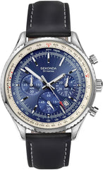 Sekonda Men's Chronograph Dated Display Blue Dial and Leather Strap Watch 1564